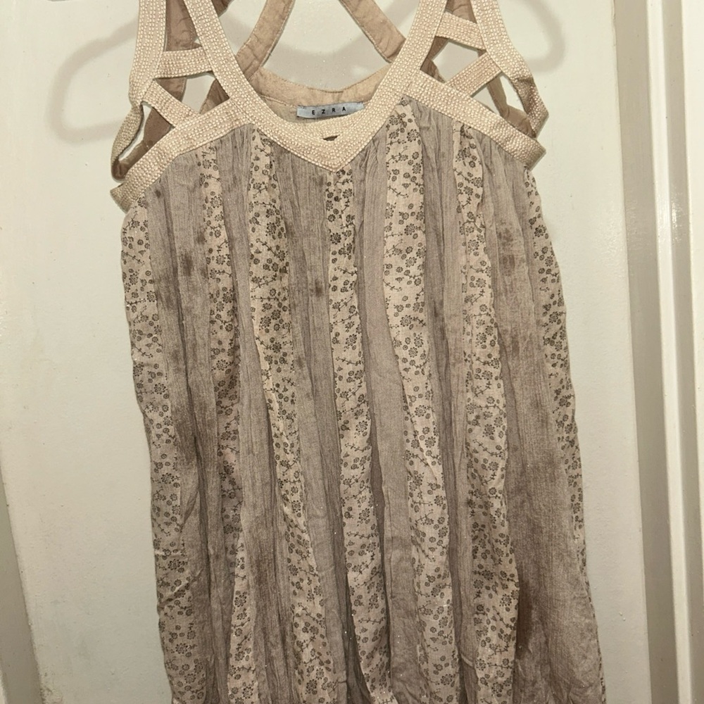 Ezra Beige Floral Tank Top